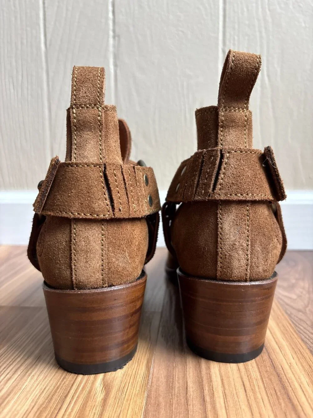 Ranch Road Azalea Harness Suede Leather Heeled Boots Booties Made in Spain